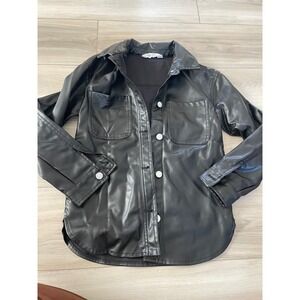 H&M Kids Black Faux Leather Shirt Jacket Button‎ Down Shacket